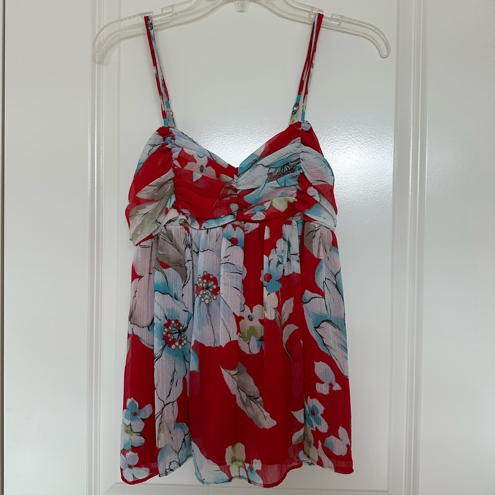 Abercrombie & Fitch Red Floral Ruched Camisole